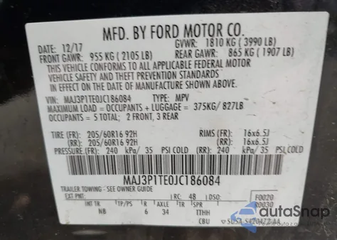 2018 Ford Ecosport Se from USA, damaged, VIN MAJ3P1TE0JC186084